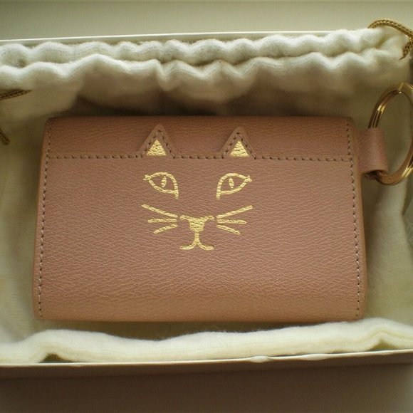 Charlotte Olympia Accessories - NWT Designer Charlotte Olympia Calfskin Leather Blush Feline Keychain Purse $325